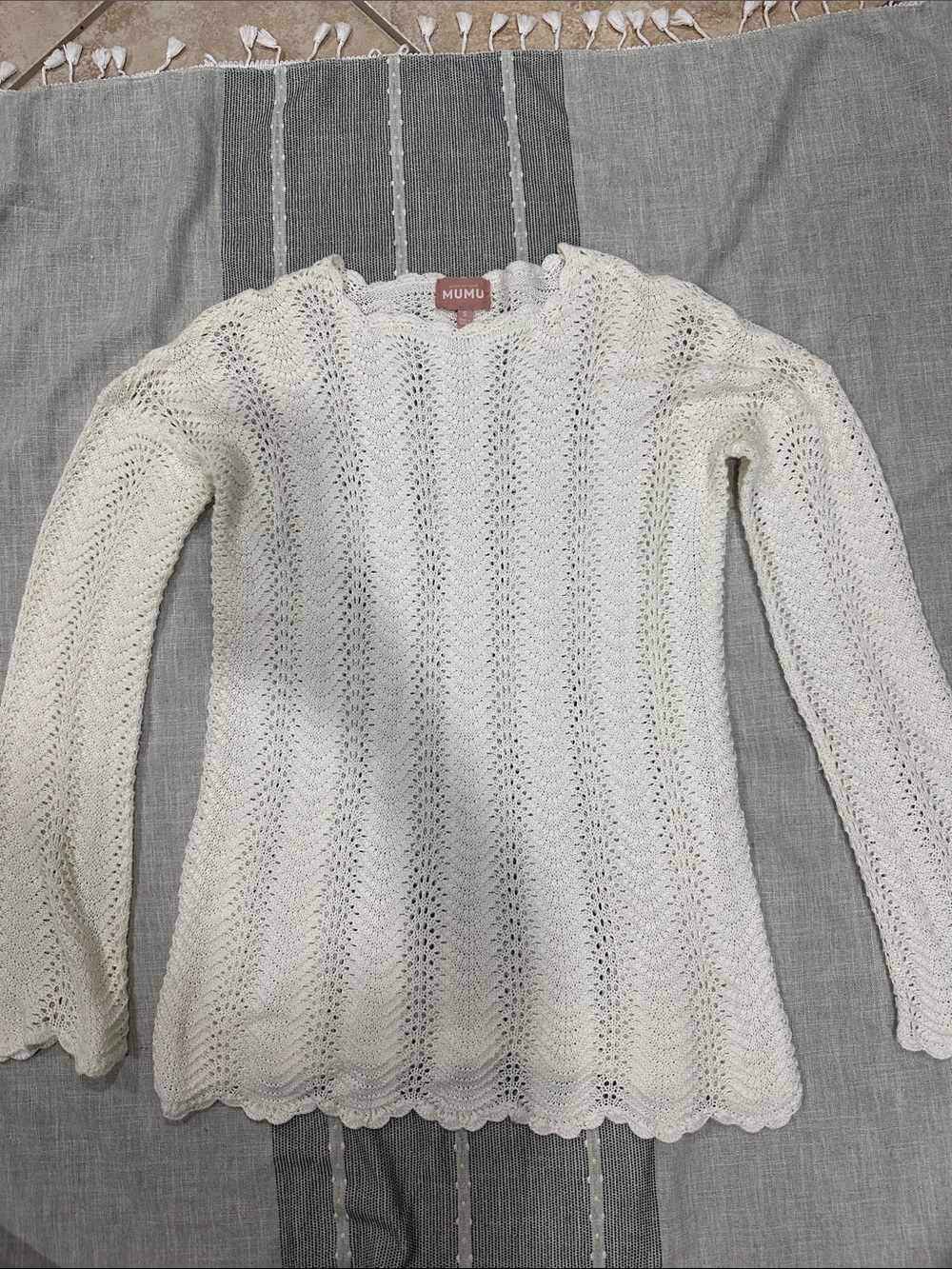 Show Me Your MuMu Cream Open-Knit Scoop Neck Sweater